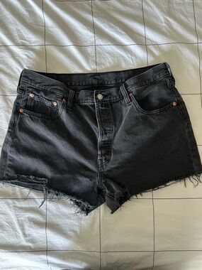 Levi’s 501 Black Distressed High-Waist Denim Shorts